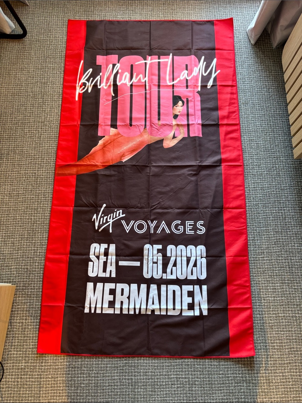 Virgin Voyages super absorbent 'Tour' Graphic Beach Towel in Red and Black